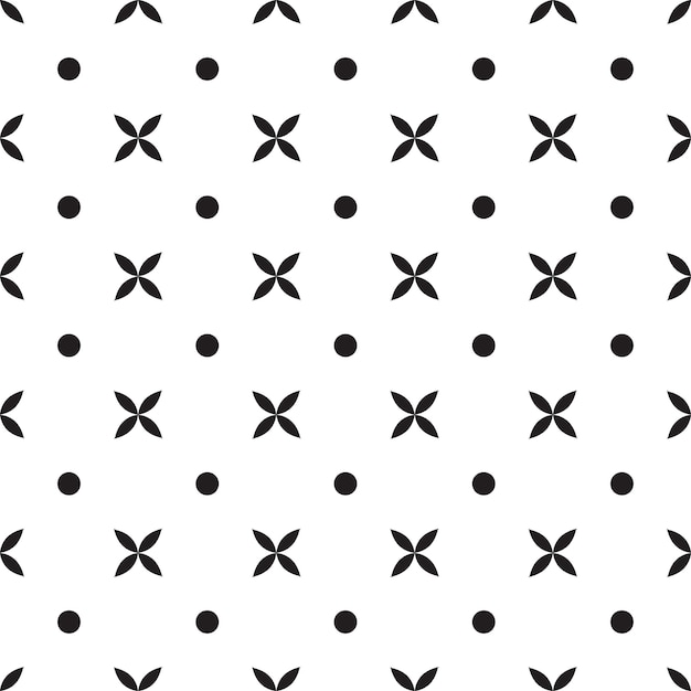 Vector geometric seamless pattern with dots and leaves black and white vintage background