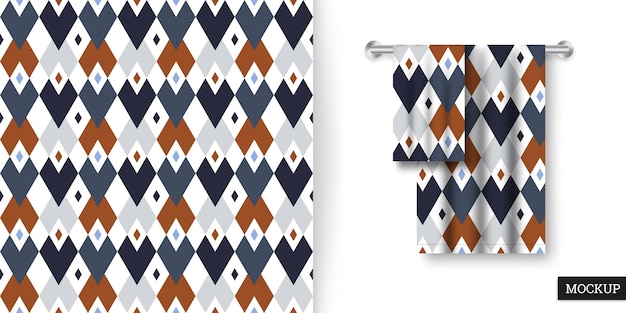 Geometric seamless pattern with rhombuses and towels mockup