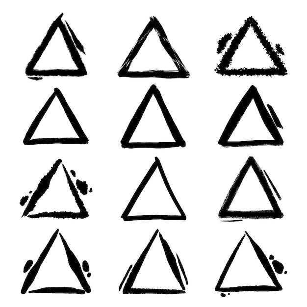 白い背景に分離された落書きスタイルの手描きブラシの幾何学的形状とフレームの三角形