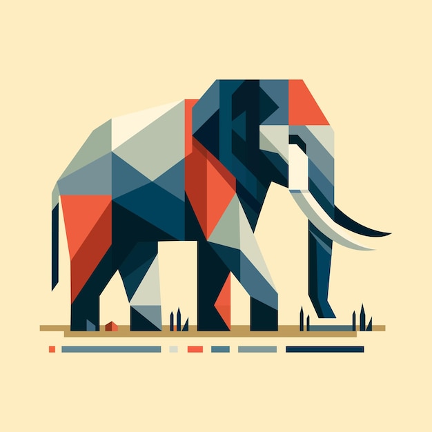 Vector geometric shape elephant multicolor flat design illustration world wildlife day endanger species