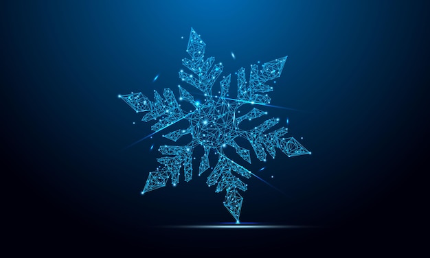 Geometric shape futuristic polygonal vector of Snowflake on blue background