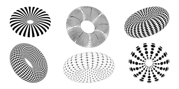 黒と白の 3 d の幾何学的形状 三次元デザイン要素 2000 年代 Y2K カイバグ ベクトルのサイケデリックな美的スタイル