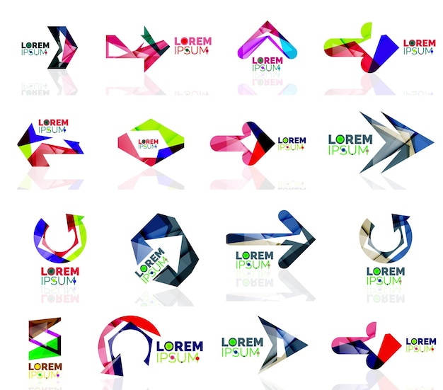 Geometric shapes arrow company logo set paper origami style
