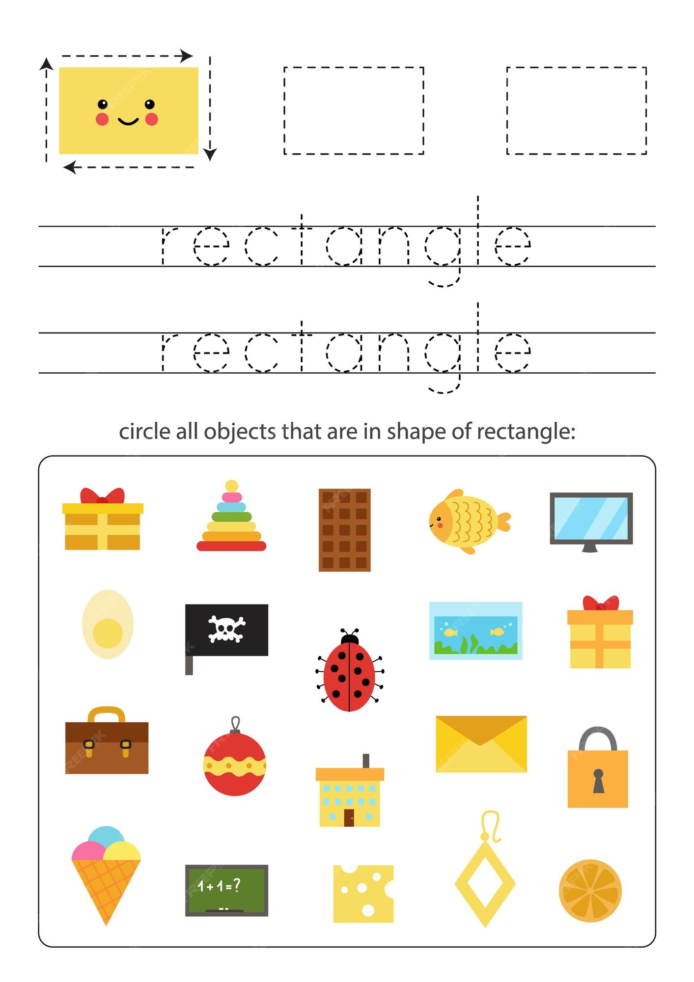 Premium Vector | Geometric shapes for children. worksheet for learning  shapes. trace rectangle.