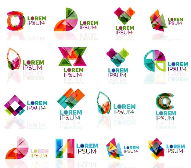 Geometric shapes company logo set paper origami style