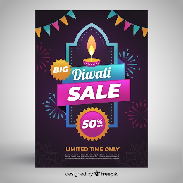 Geometric shapes and garland diwali sale flyer