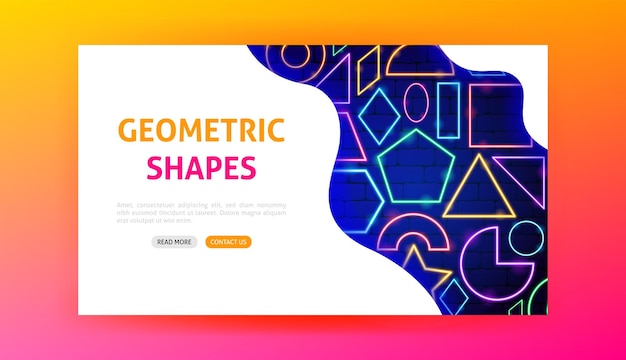 Vector geometric shapes neon landing page