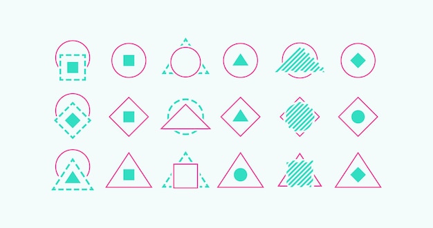ベクトル 幾何学的形状ピンクと緑のパンフレット要素デザインセットテキスト用の空のコピースペースを持つベクトル図ポスター装飾用の編集可能な形状創造的でカスタマイズ可能なフレームバンドル