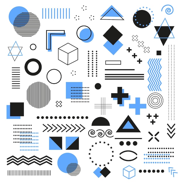 Vector geometric shapes set collection of trendy halftone vector geometric shapes.