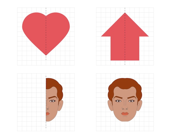 Geometric shapes- Symmetry - arrow, face, heart sign Examples