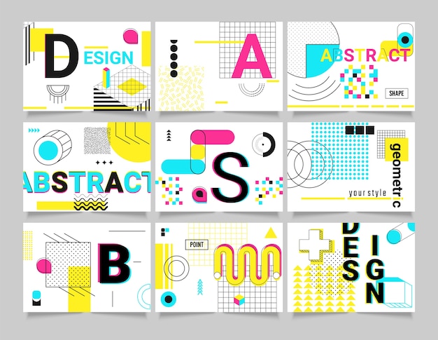 Vector geometric shapes. trend  memphis geometric poster cards
