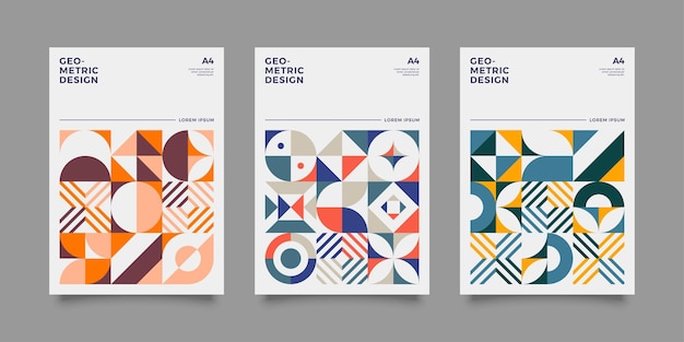 Geometric shapes with retro color for background covers set