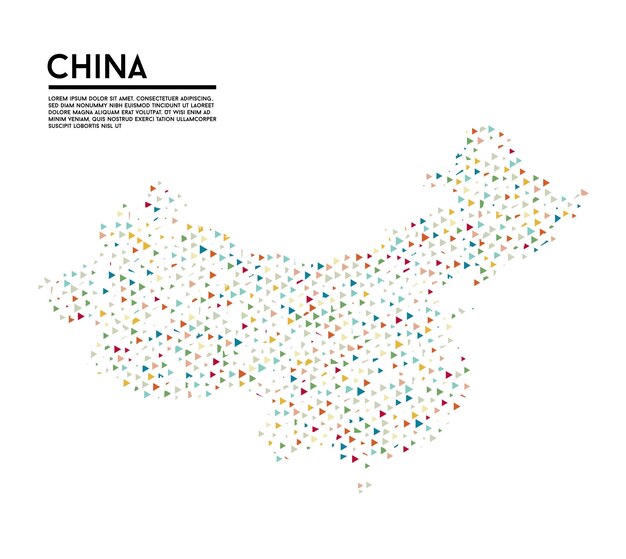 幾何学的なシンプルなミニマルなスタイルの中国地図背景白地にカラフルな三角形ビジネス デザインの三角形のパターン ベクトル