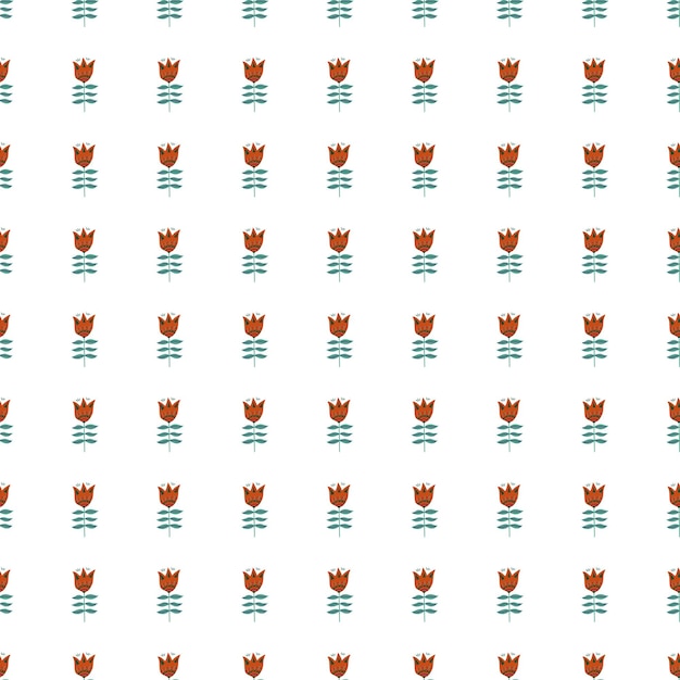 Geometric small flower folk art seamless pattern isolated on white background..