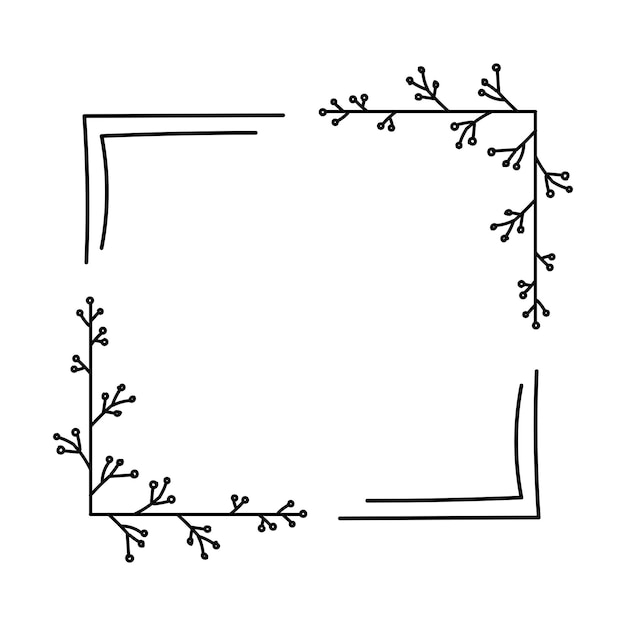 분기와 꽃 기하학적 사각형 꽃 빈 프레임 우아한 허브 또는 꽃 벡터 식물 개요 테두리 설정