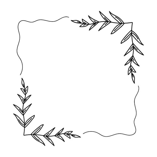 Geometric square floral empty frame with branches and flowers elegant herbs or blossoms vector botanical outline borders set