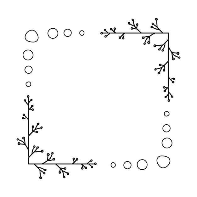 Geometric square floral empty frame with branches and flowers Elegant herbs or blossoms Vector botanical outline borders set