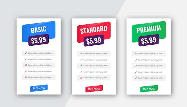 Vector geometric style price table comparison boxes