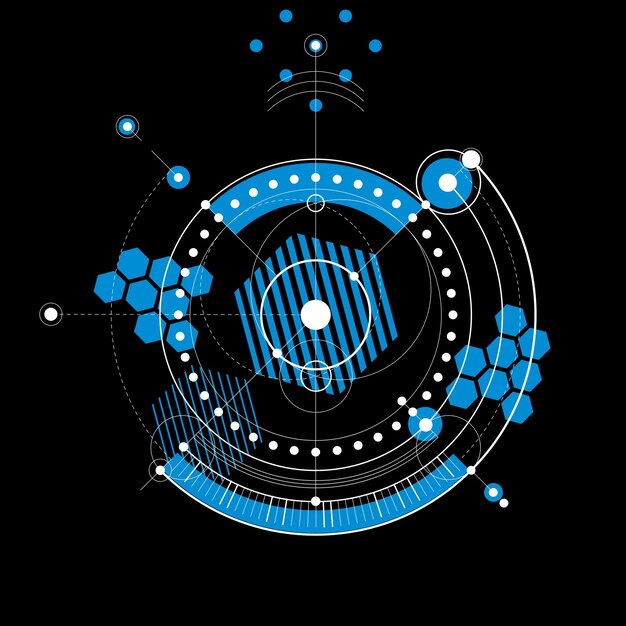 Geometric technological blue vector drawing, technical wallpaper. Abstract scheme of engine or engineering mechanism.