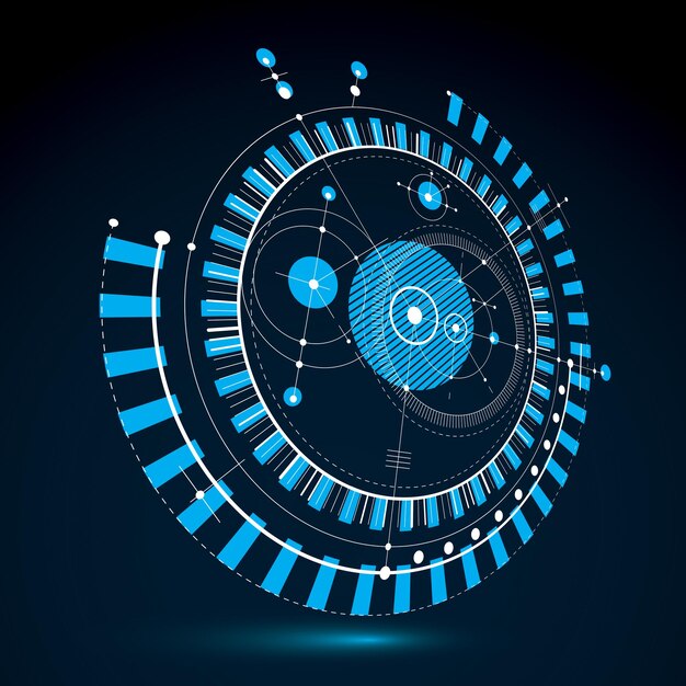 Tecnologia geometrica 3d disegno vettoriale, carta da parati tecnica blu. schema astratto dimensionale del motore o del meccanismo di ingegneria.