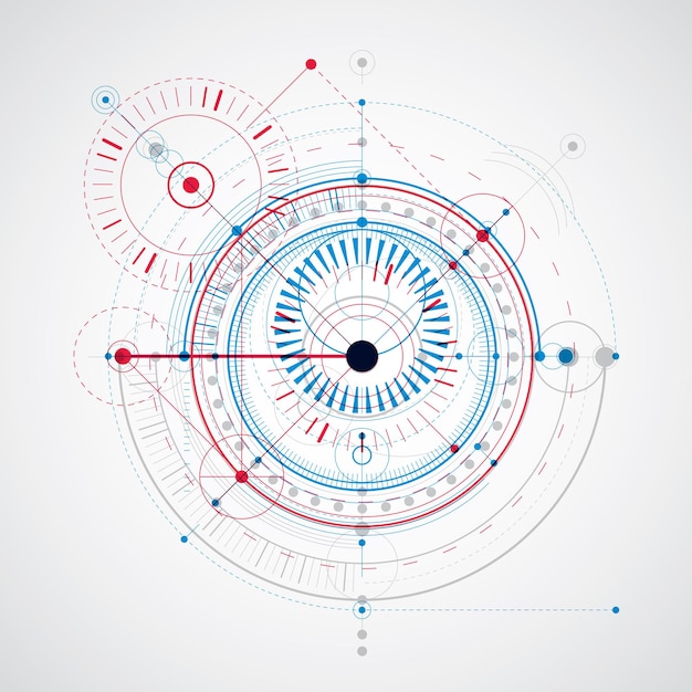 Geometric technology vector drawing, technical wallpaper. Abstract scheme of engine or engineering mechanism.