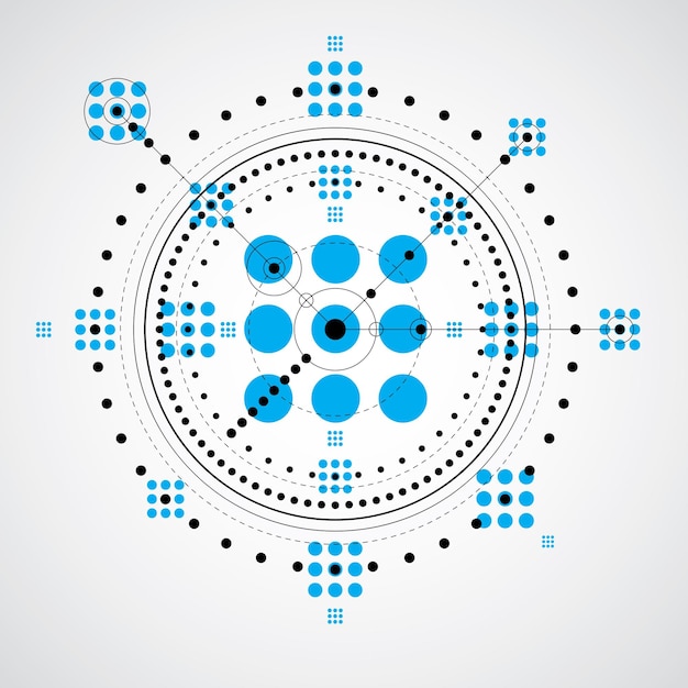 기하학적 기술 벡터 드로잉, 기술 벽지입니다. 파란색의 엔진 또는 엔지니어링 메커니즘의 추상 체계.