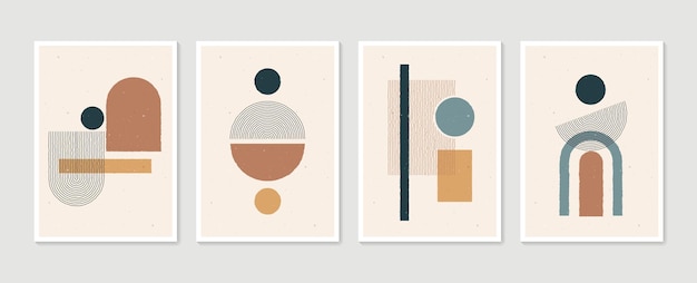 Геометрический модный набор абстрактных эстетических минималистских рисованных современных плакатов