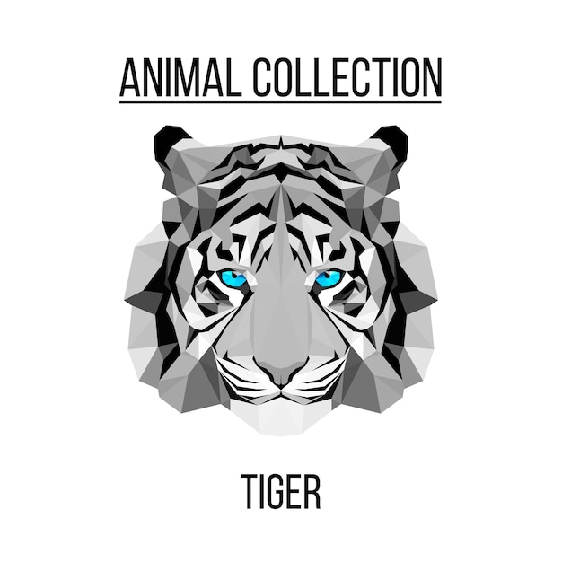 Geometric vector animal blue eyes tiger head background