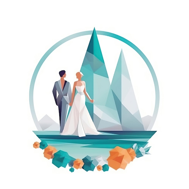 Vettore geometric vector beach wedding su sfondo bianco