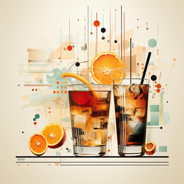 Vector geometric vector beverage elements on white background