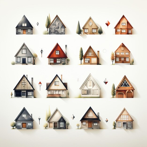 Geometric Vector Real Estate Icons On White Background