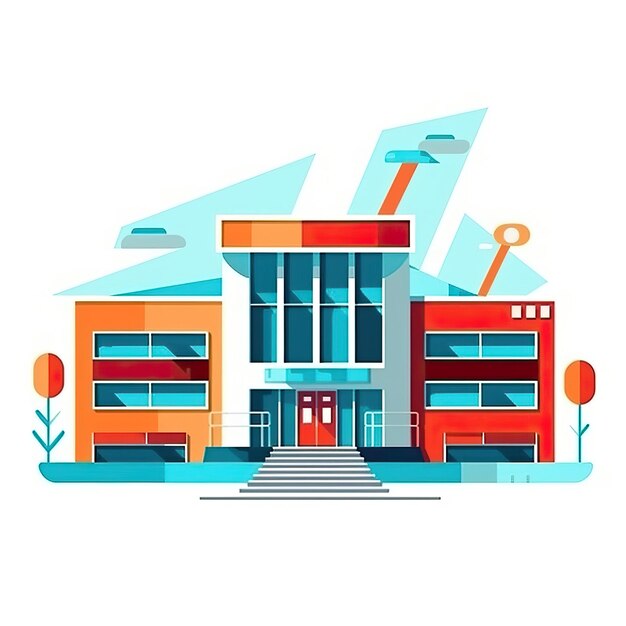 Vector geometric vector school building on white background