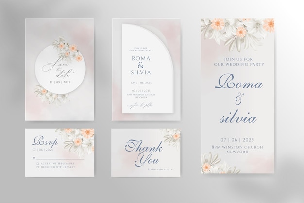 Geometric wedding invitation template with rose watercolor Premium