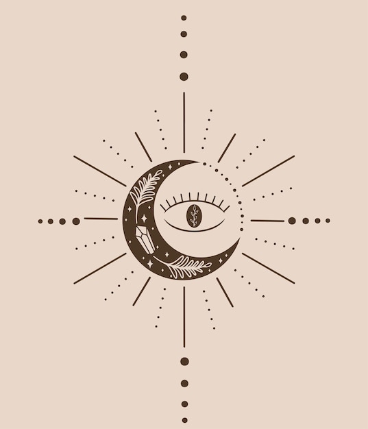 Geometrical boho style art with moon and eye
