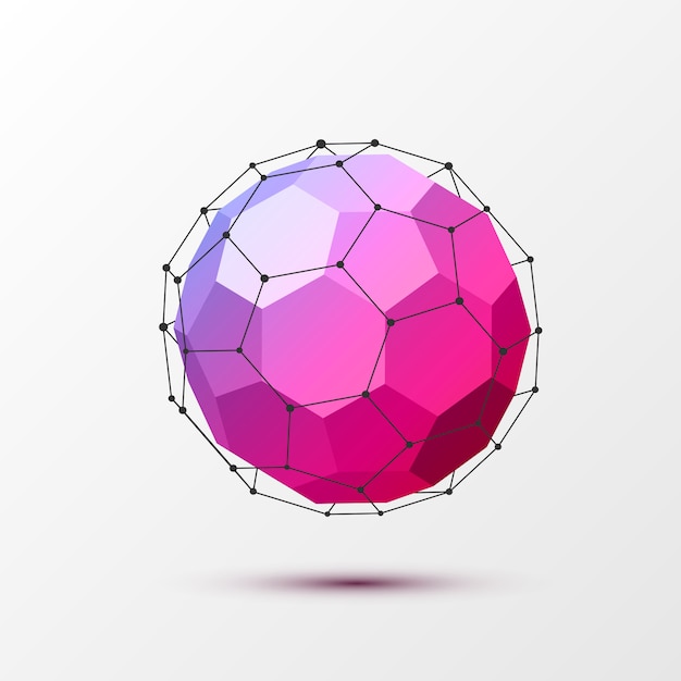 Geometrical rounded ball polygonal with black lines.