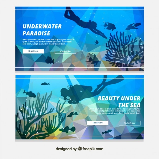 Vector geometrical scuba diver banners