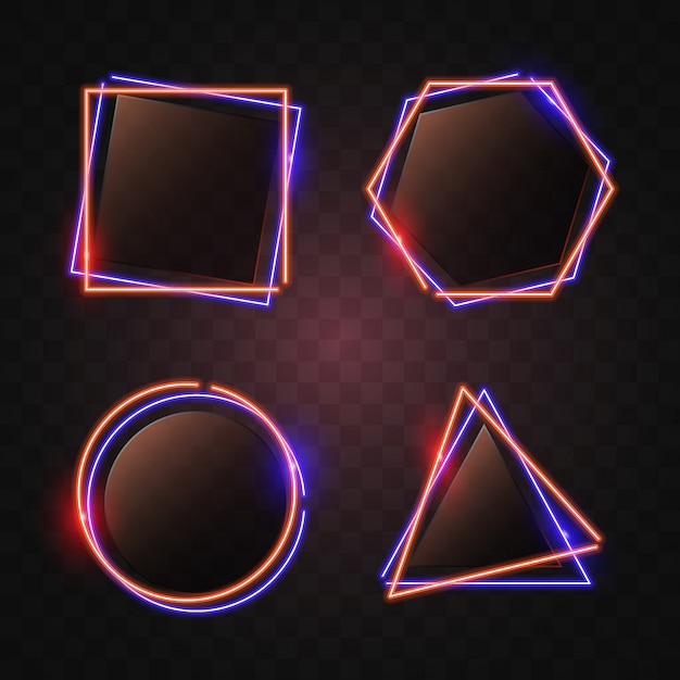 Vector geometrie neon banner in rood en blauw licht.