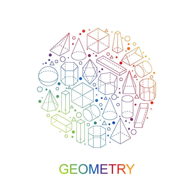 Geometrie vormen. Ronde kleur stempel symbool. Isometrische overzichtsobjecten. Lineair Math pictogram. Geïsoleerd op een witte achtergrond. Vector illustratie.