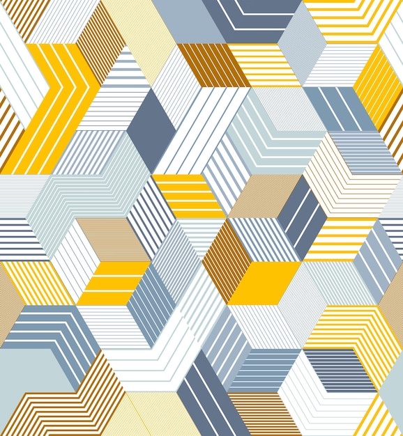 Geometrisch 3D naadloos patroon met gelijnde kubussen gestreepte dozen blokken vector achtergrond architectuur en bouw behang ontwerp