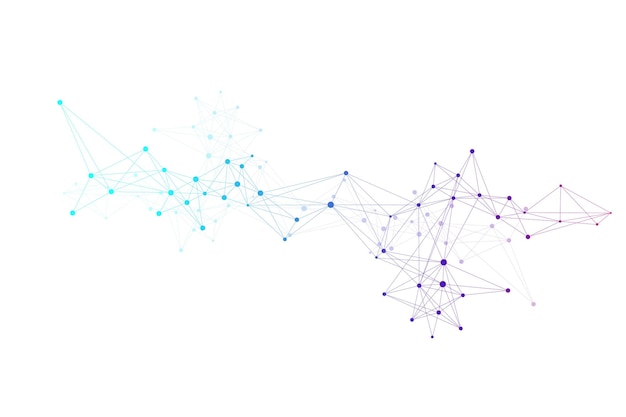 Geometrisch abstracte achtergrond met aaneengesloten lijn en punten. Netwerk- en verbindingsachtergrond voor uw presentatie. Grafische veelhoekige achtergrond. Wetenschappelijke vectorillustratie.