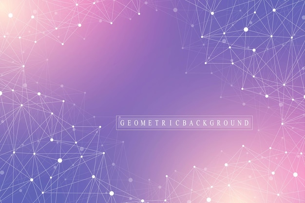 Geometrisch abstracte achtergrond met aaneengesloten lijn en punten netwerk- en verbindingsachtergrond voor uw presentatie grafische veelhoekige achtergrond wetenschappelijke vectorillustratie