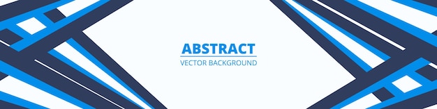 Geometrisch abstracte brede horizontale banner met blauwe en donkerblauwe lijnen en vormen