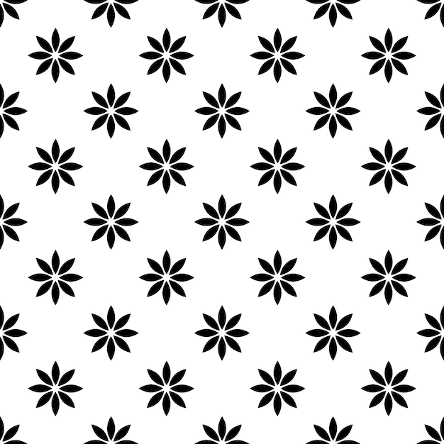 Geometrisch bloemenpatroon met de kruising van zwarte bloemen van een eenvoudige vorm op een witte backg