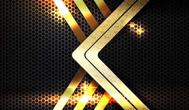 Geometrisch donker mesh-ontwerp met gouden strepen en glitterpijl