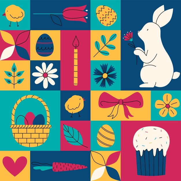 Geometrisch kleurrijk naadloos patroon voor Happy Easter Trendy minimalistische vakantie vector illustraties Website decoratie