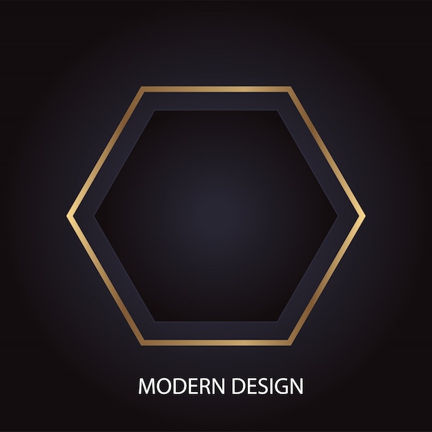Geometrisch modern abstract luxe ontwerp met gouden zeshoek op zwarte achtergrond