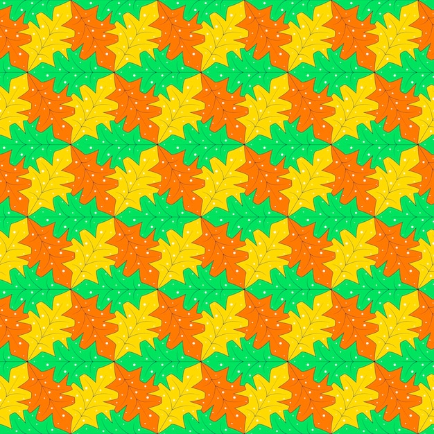 Geometrisch naadloos patroon met abstracte kleurrijke bladeren en witte stippen