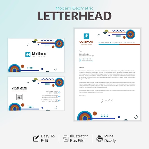 Geometrisch ontwerp voor briefhoofden en visitekaartjes