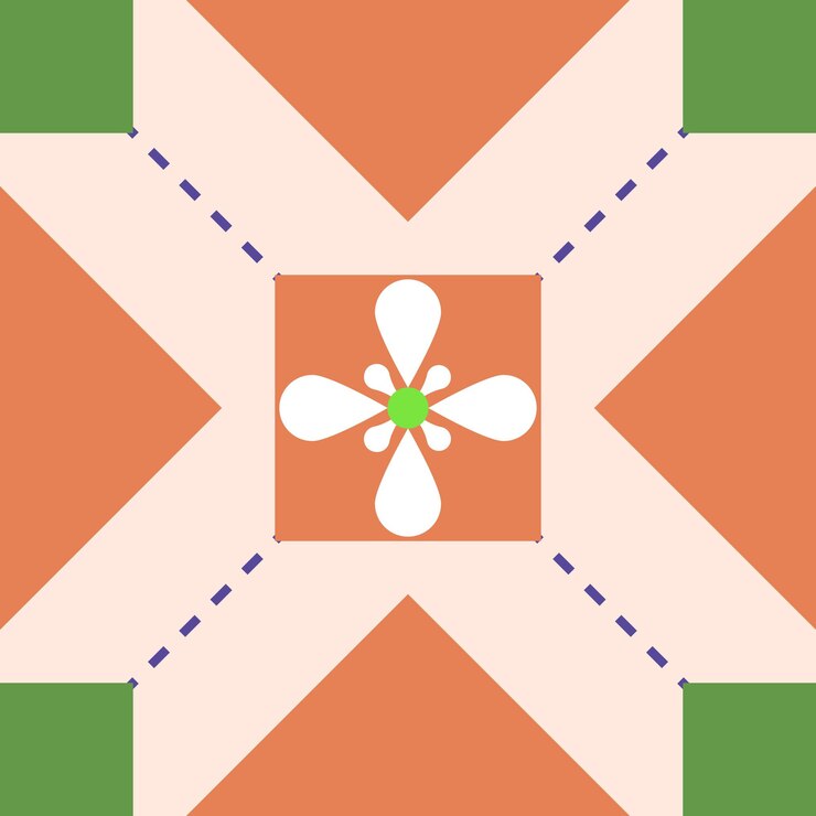 Geometrische bloemen tegel met decoratieve bloemenelementen