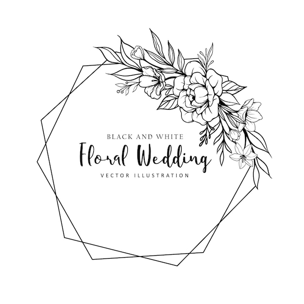 Geometrische bruiloft bloemen uitnodiging veelhoekige lijn kunst met bloemen bruiloft chique uitnodiging